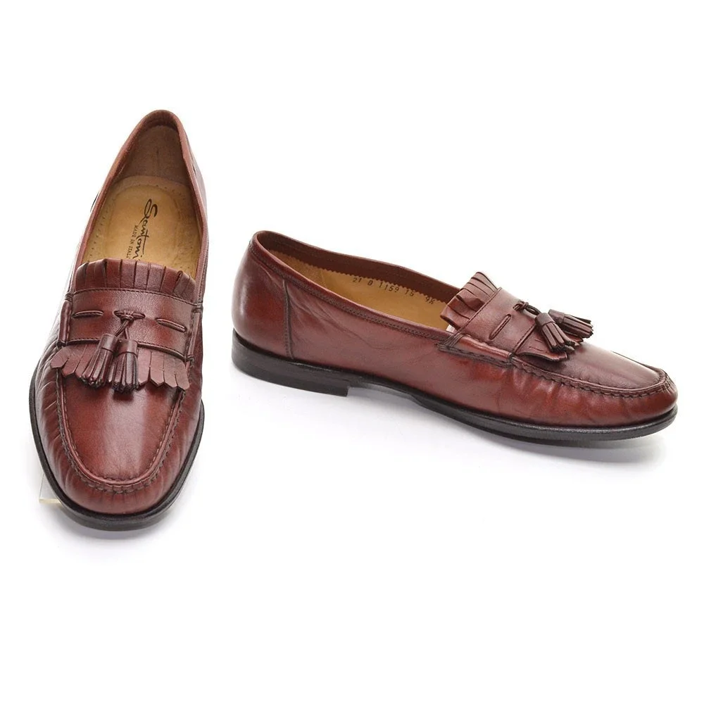 Men Santoni 1159 Brown Kiltie Tassel Loafers 9.5 D